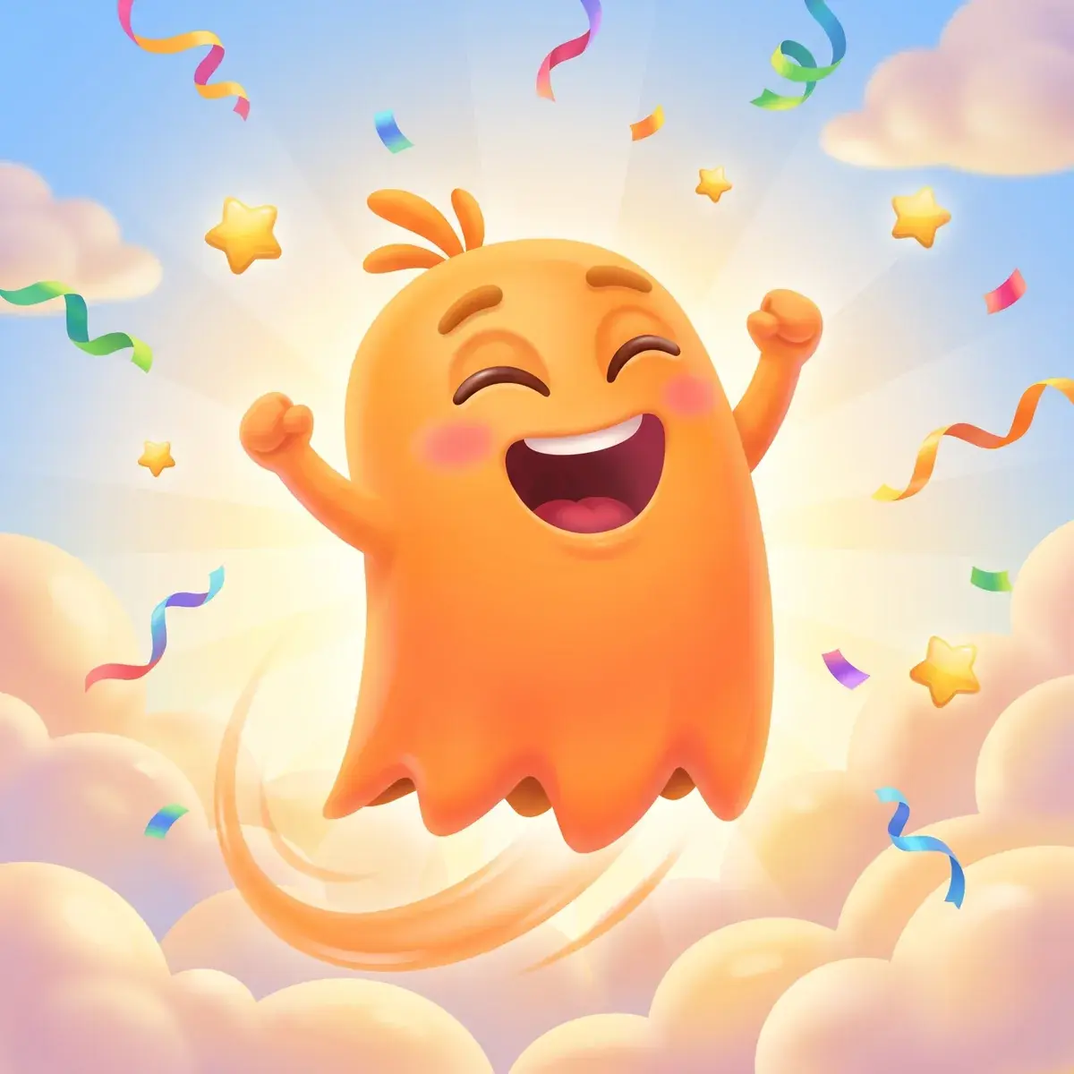 The orange ghost mascot in its island world