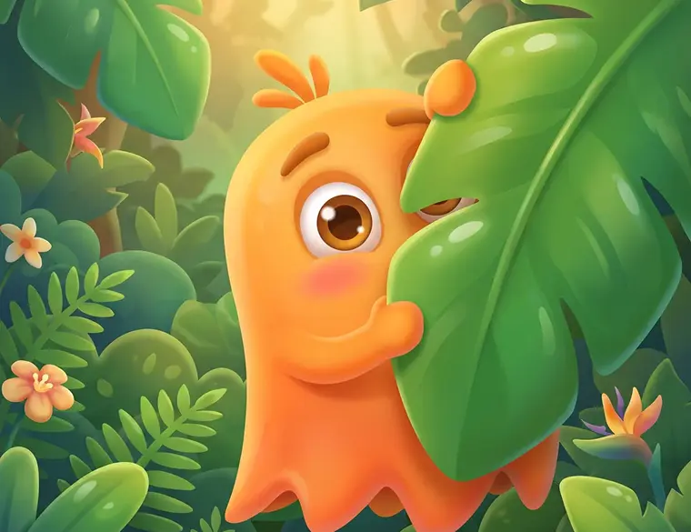 The ghost peeking out from behind a jungle leaf