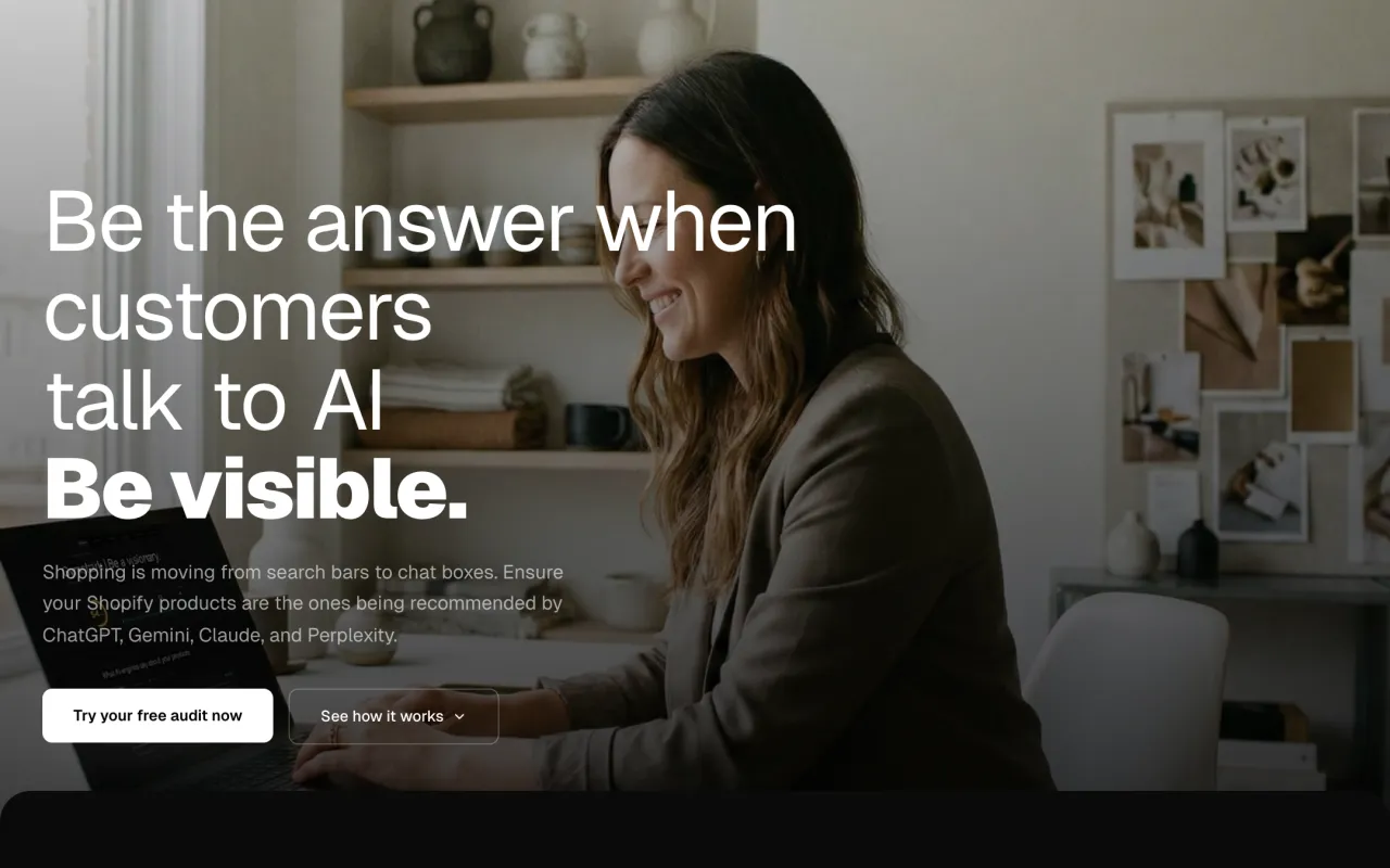 The live Precigeon landing: 'Be the answer when customers talk to AI. Be visible.'